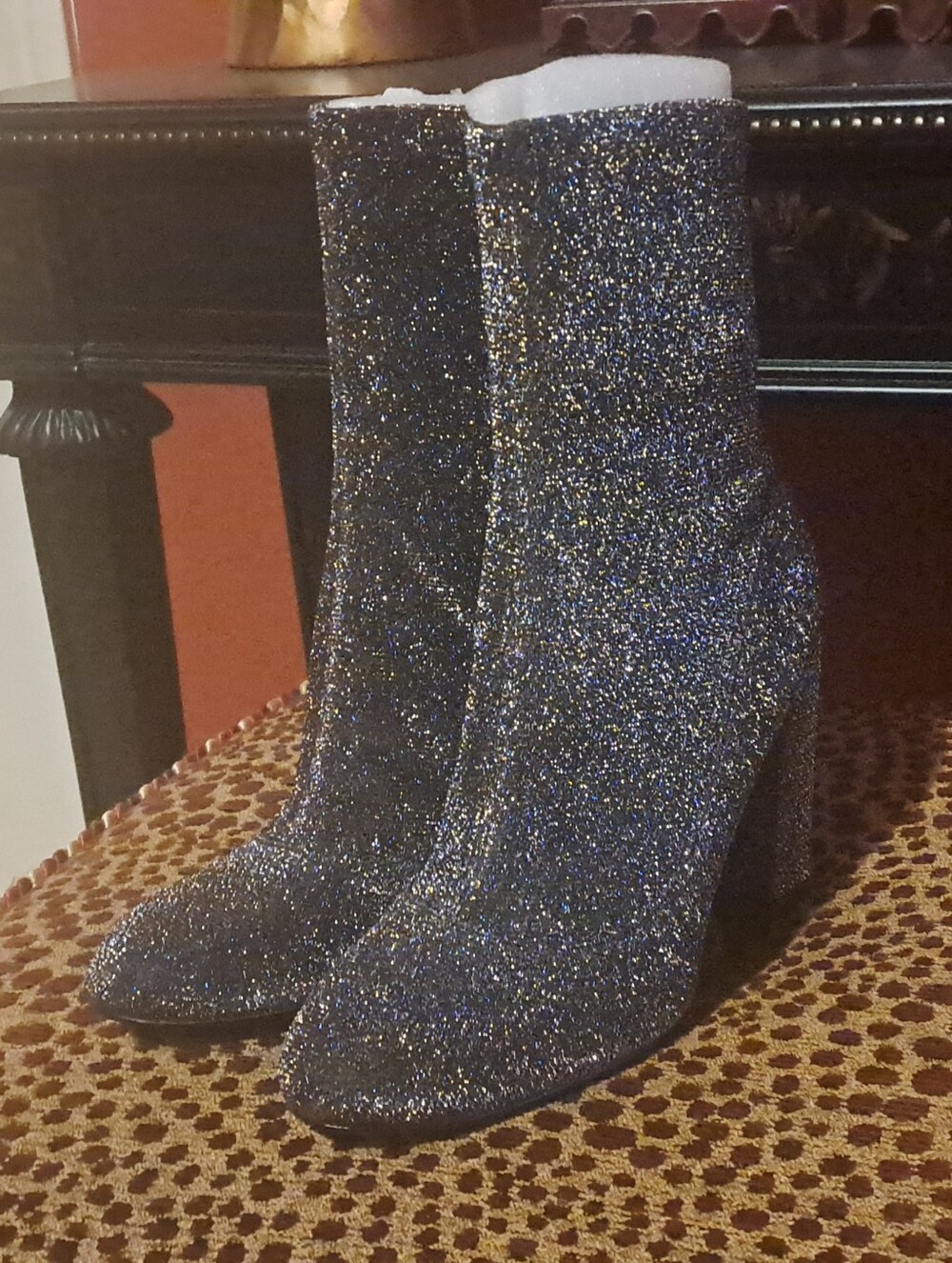 Sam Edelman Navy Glitter Block Heel Ankle Boots